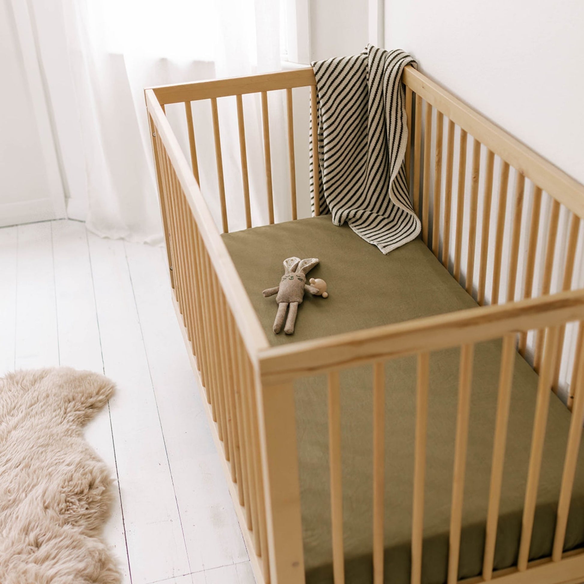 Olive Linen Cot/Bassinet Sheet