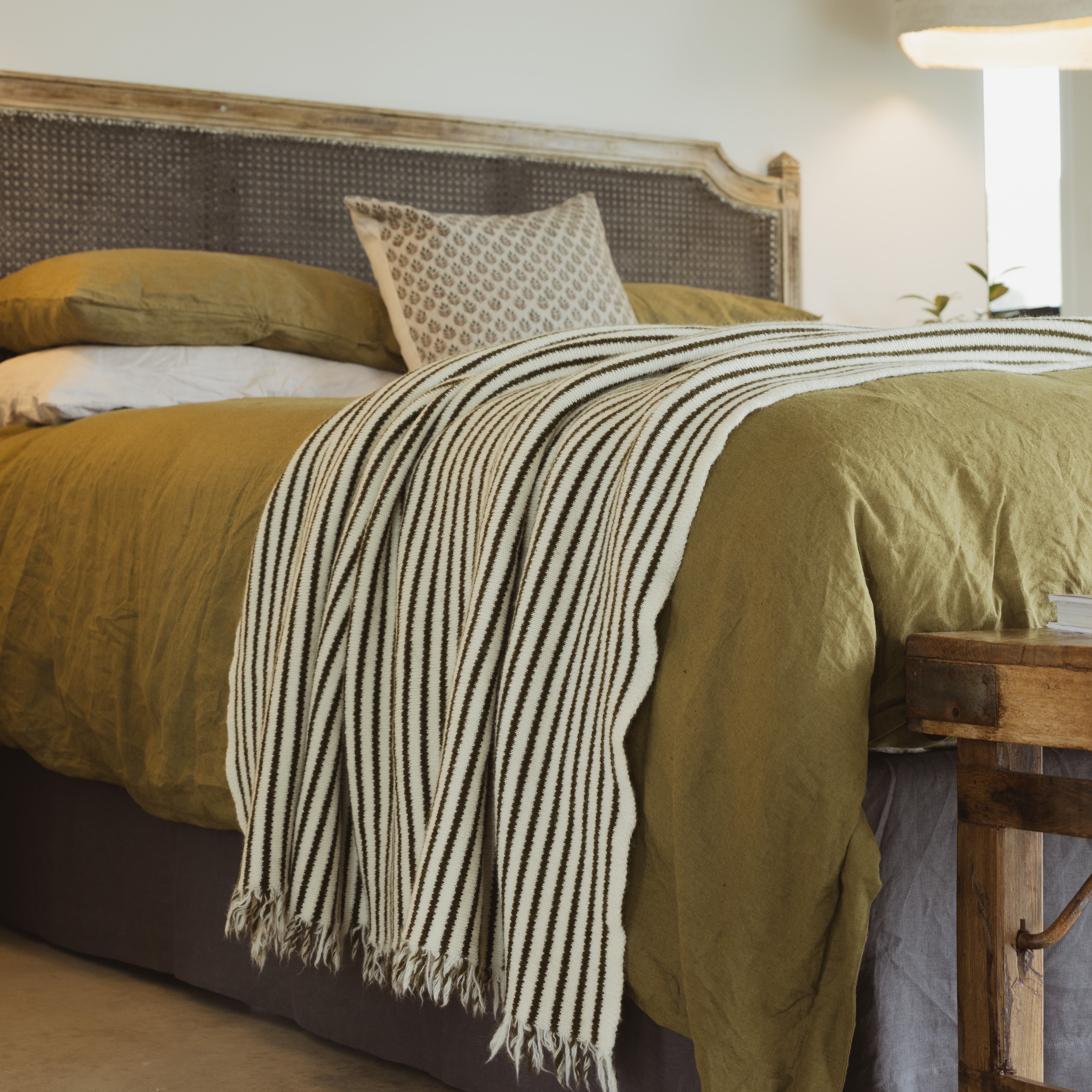 Foxtrot Home New Zealand Wool Throw Blanket in Olive Stripes
