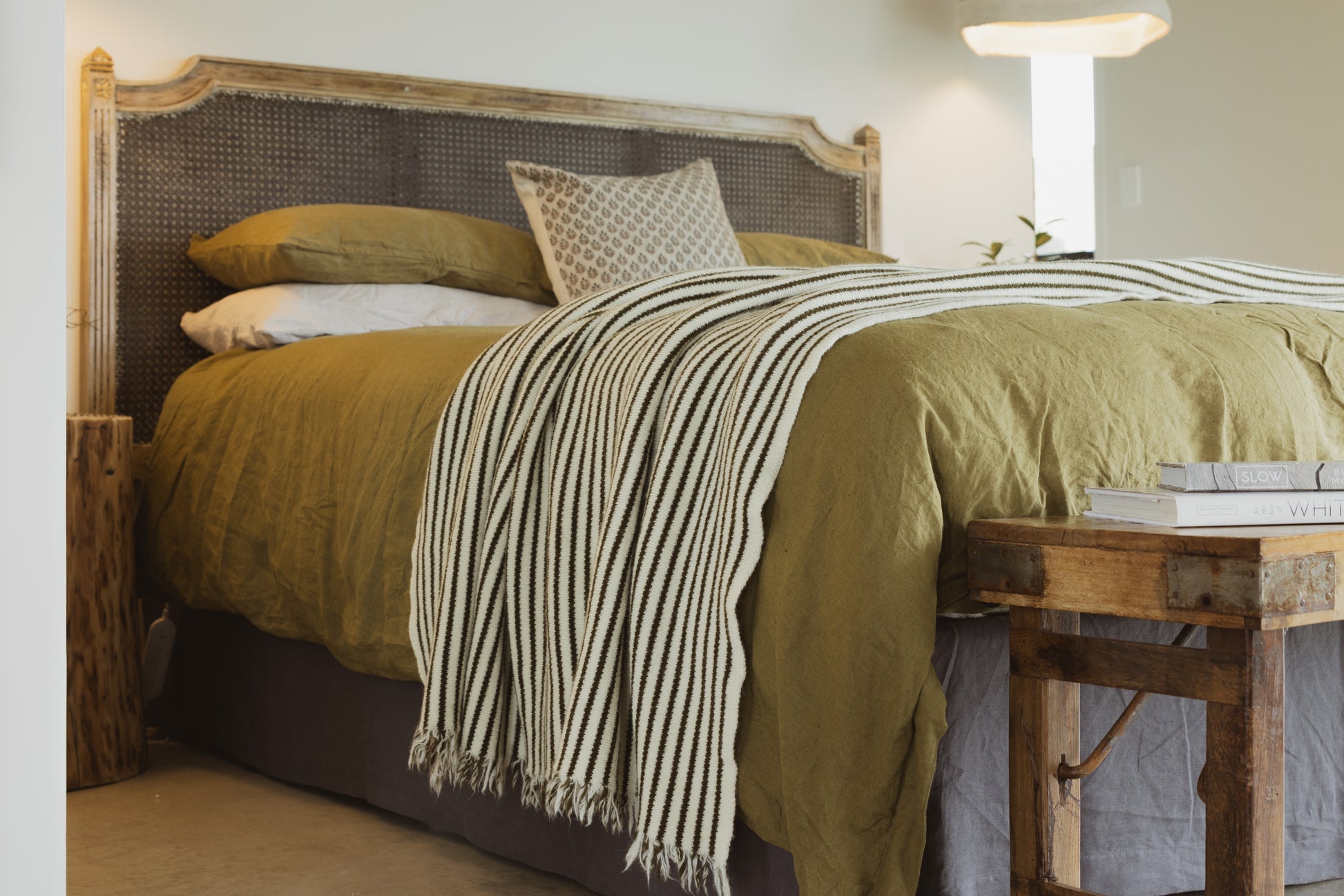 Foxtrot Home New Zealand Wool Throw Blanket in Olive Stripes