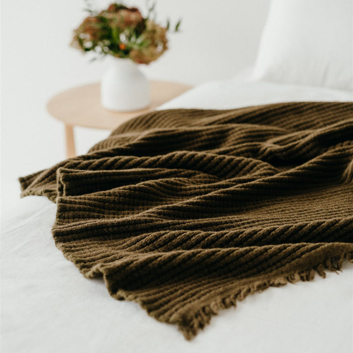 Foxtrot Home New Zealand Wool Throw Blanket Olive Green