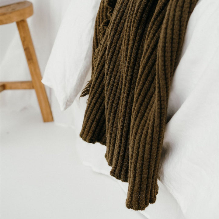Foxtrot Home New Zealand Wool Throw Blanket Olive Green