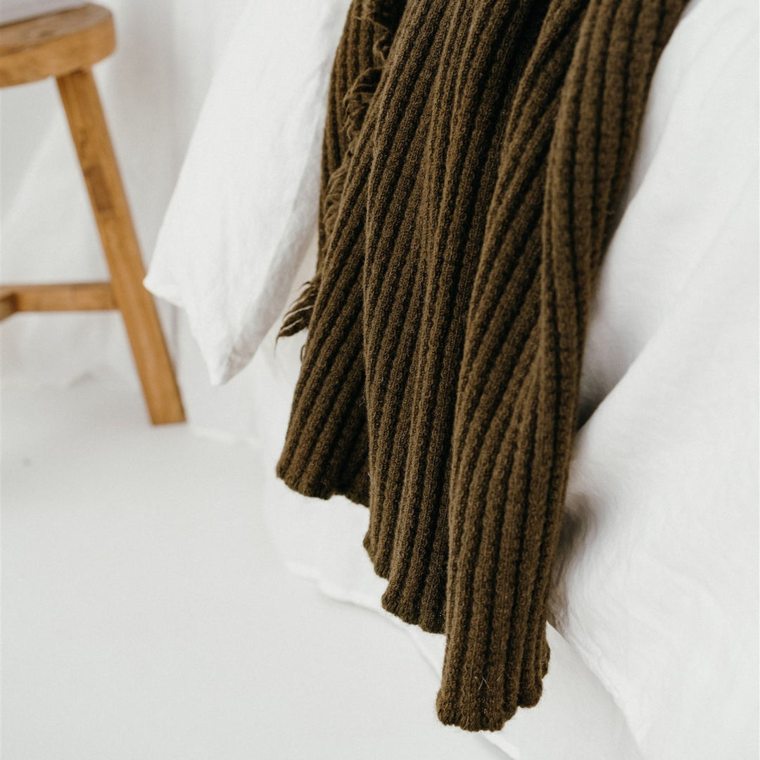 Foxtrot Home New Zealand Wool Throw Blanket Olive Green