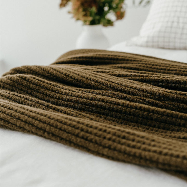 Foxtrot Home New Zealand Wool Throw Blanket Olive Green