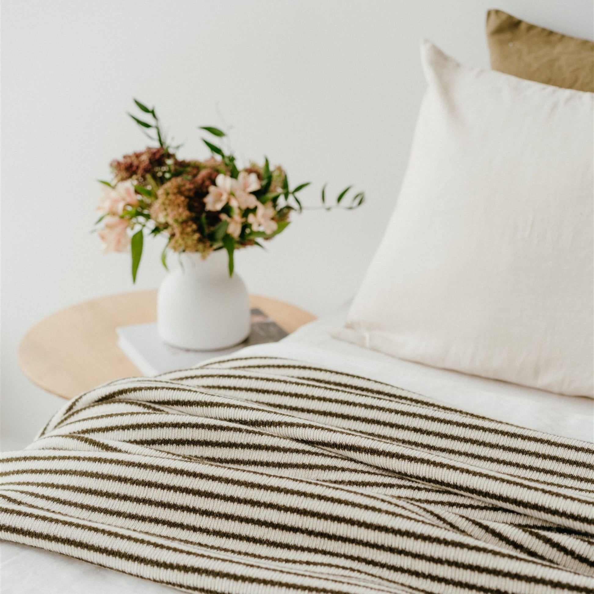 Foxtrot Home New Zealand Wool Throw Blanket in Olive Stripes