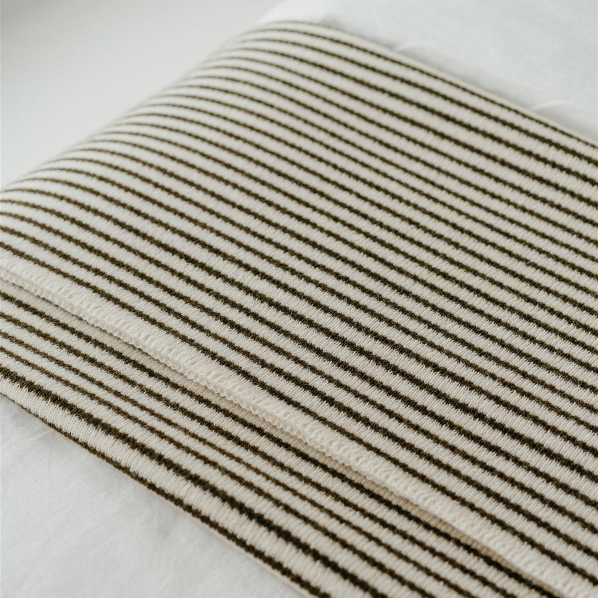 Foxtrot Home New Zealand Wool Throw Blanket in Olive Stripes