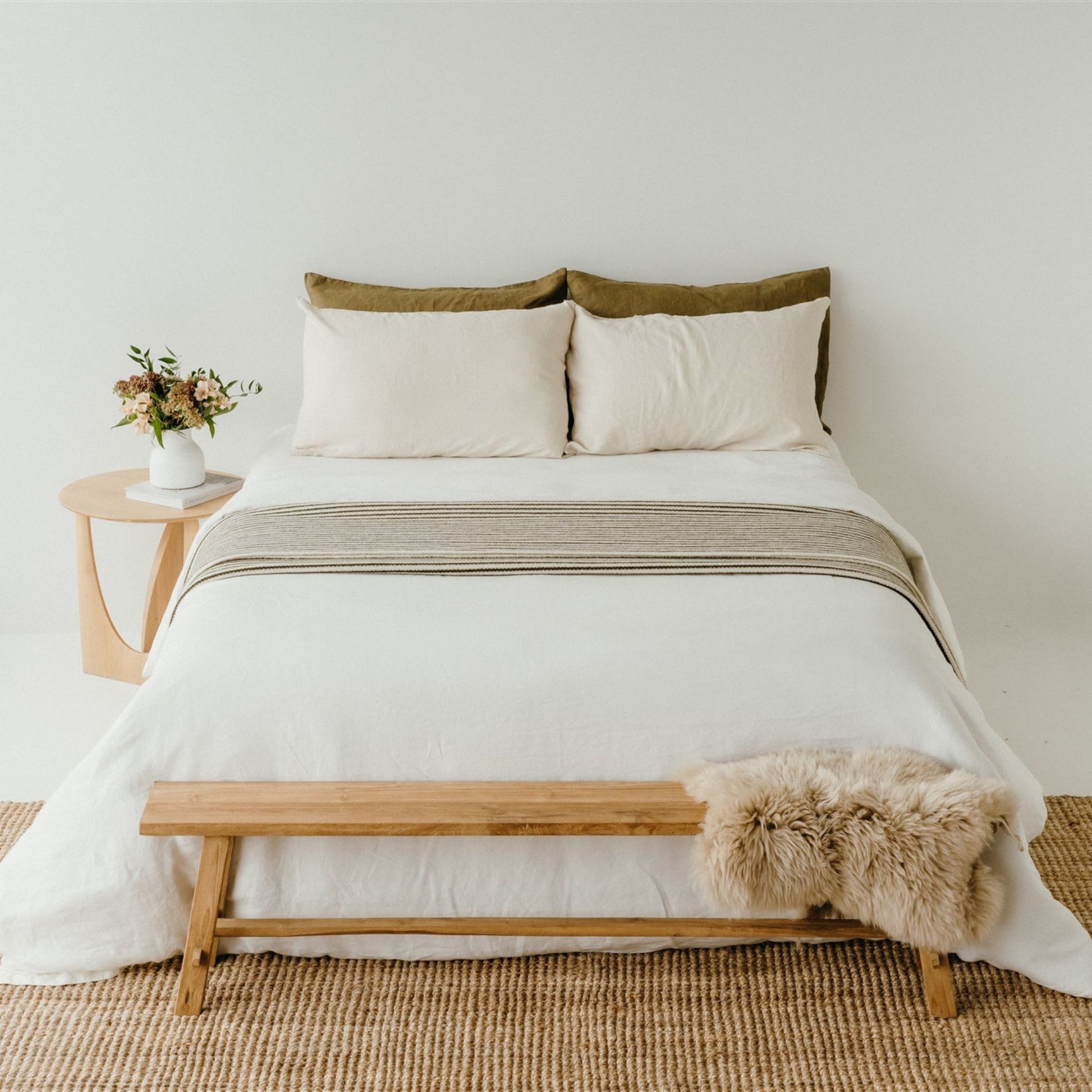 Foxtrot Home New Zealand Wool Throw Blanket in Olive Stripes