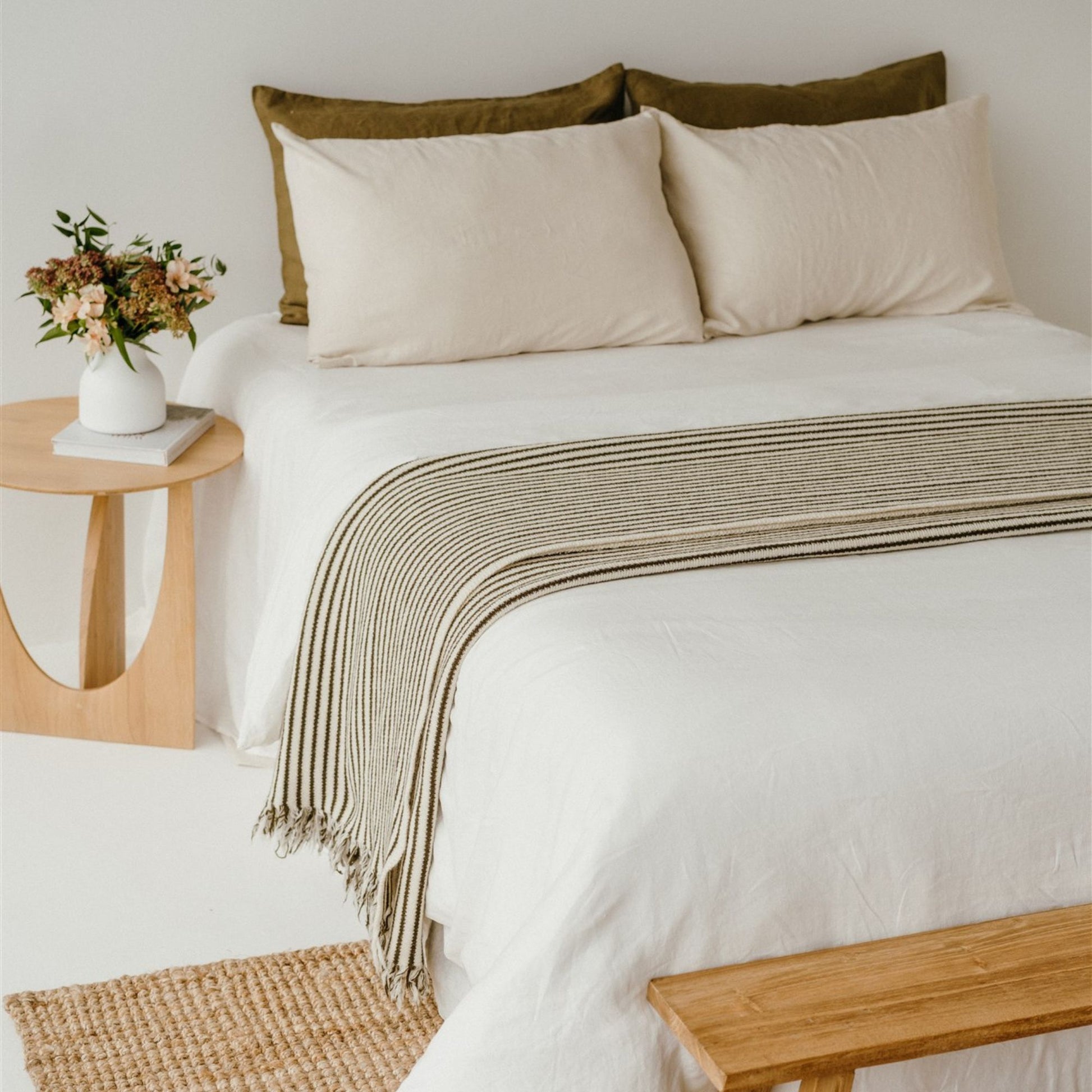 Foxtrot Home New Zealand Wool Throw Blanket in Olive Stripes