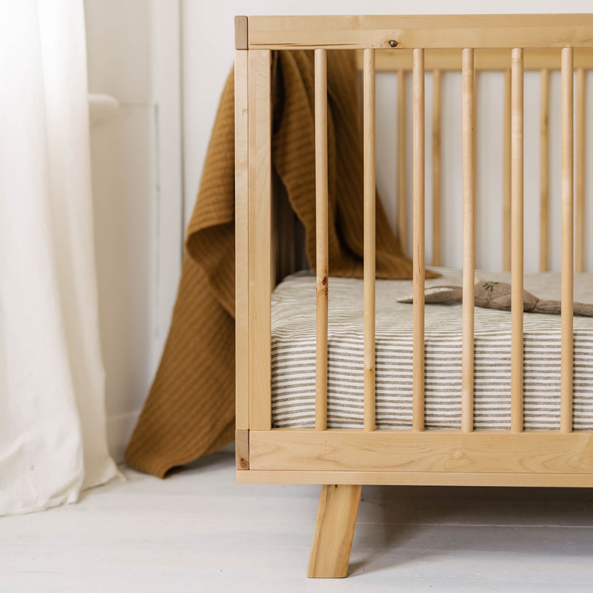 Olive Stripes Linen Cot/Bassinet Sheet