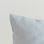 Foxtrot Home French Flax Linen styled in a bedroom with Powder Blue Cushion