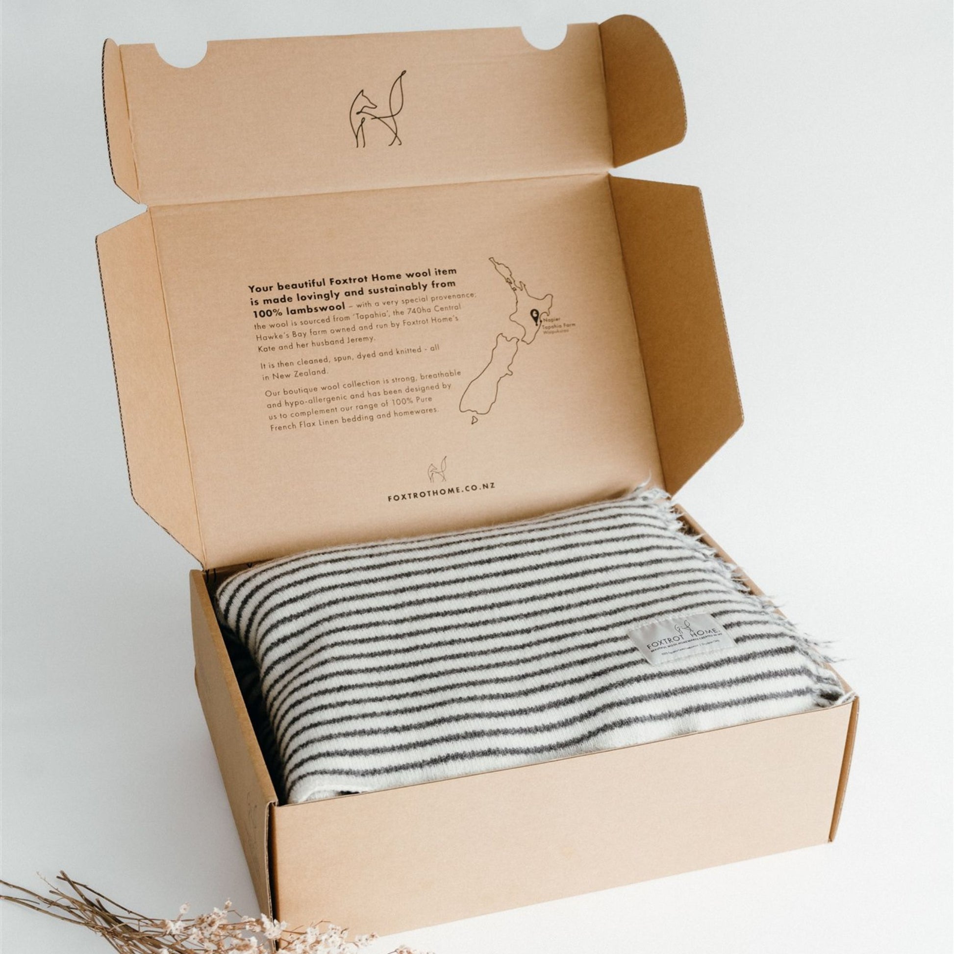 Presentation Box that comes with your beautiful New Zealand wool blanket