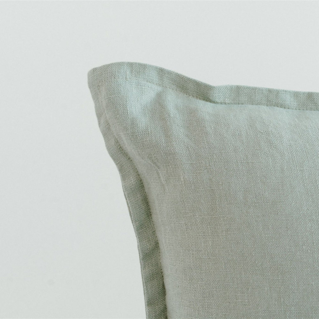 Foxtrot Home French Flax Linen styled with a Sage Green Cushion