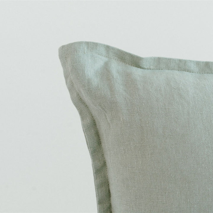 Foxtrot Home French Flax Linen styled with a Sage Green Cushion