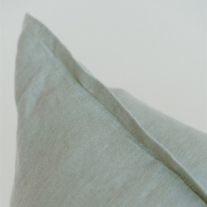 Foxtrot Home French Flax Linen styled with a Sage Green Cushion
