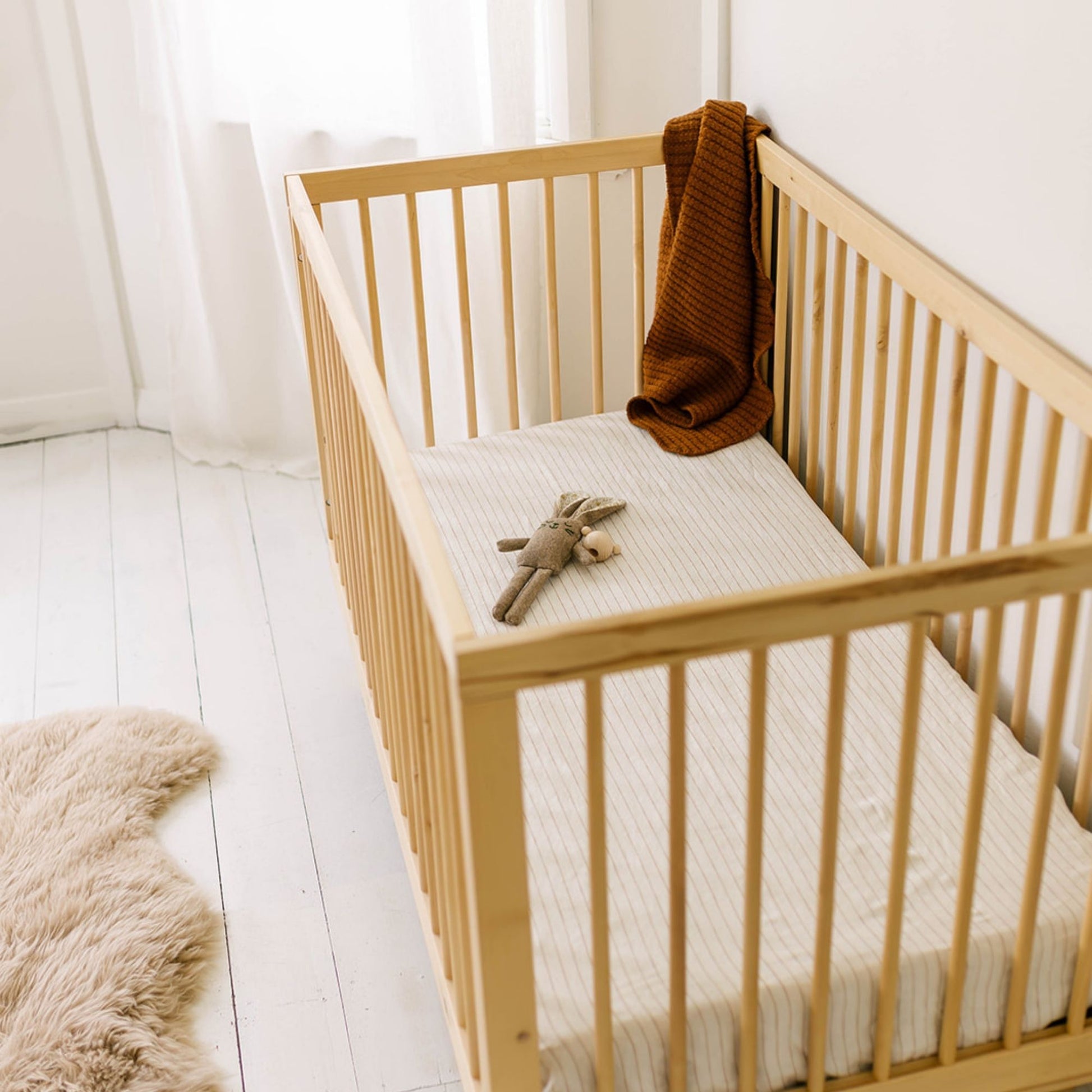 Tobacco Stripes Linen Cot/Bassinet Sheet
