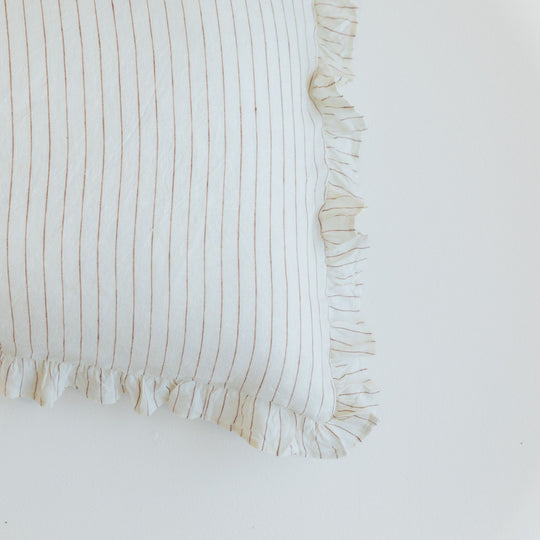 Ruffles Cushion in Tobacco Stripes