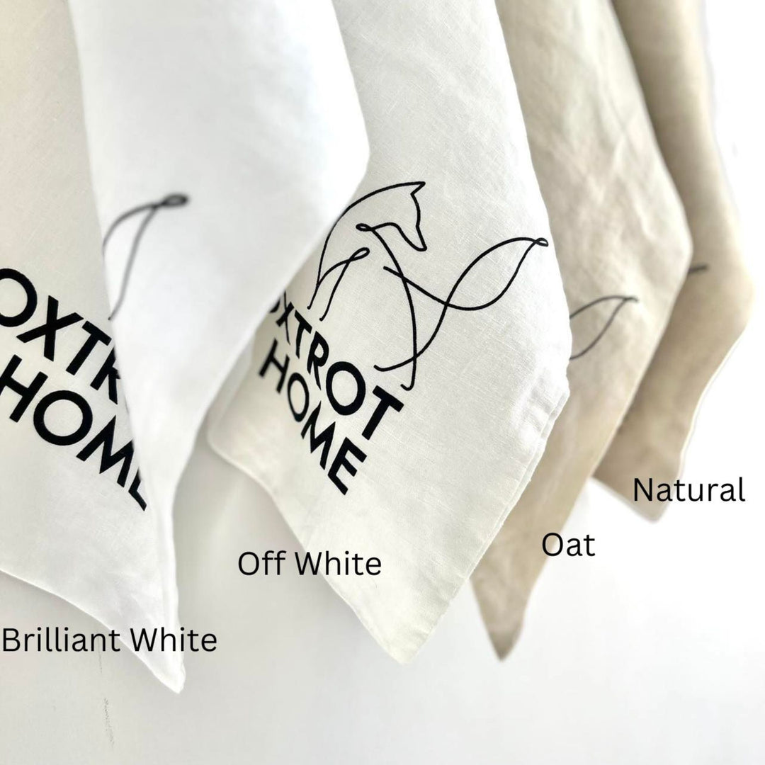 Foxtrot Home French Flax Linen comparison between Brilliant White Off White Oat and Natural