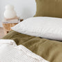 Foxtrot Home French Flax Linen styled in Malt Brown Grid with Olive