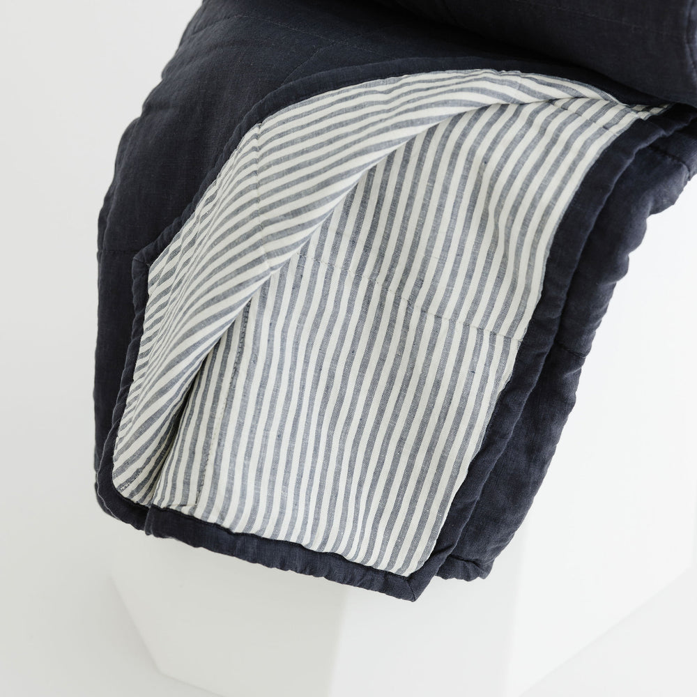 Foxtrot Home French Flax Linen Quilt in Navy with Navy Stripes