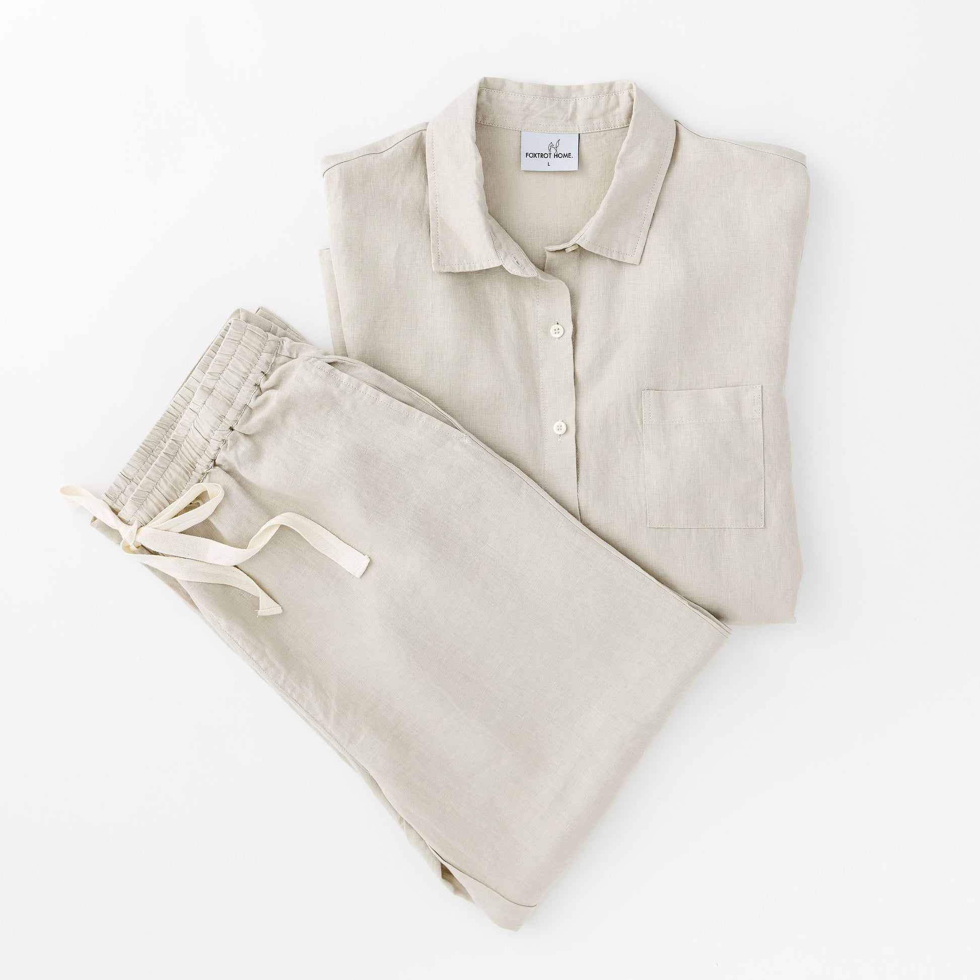 Foxtrot Home French Flax Linen Winter Pyjamas in Stone