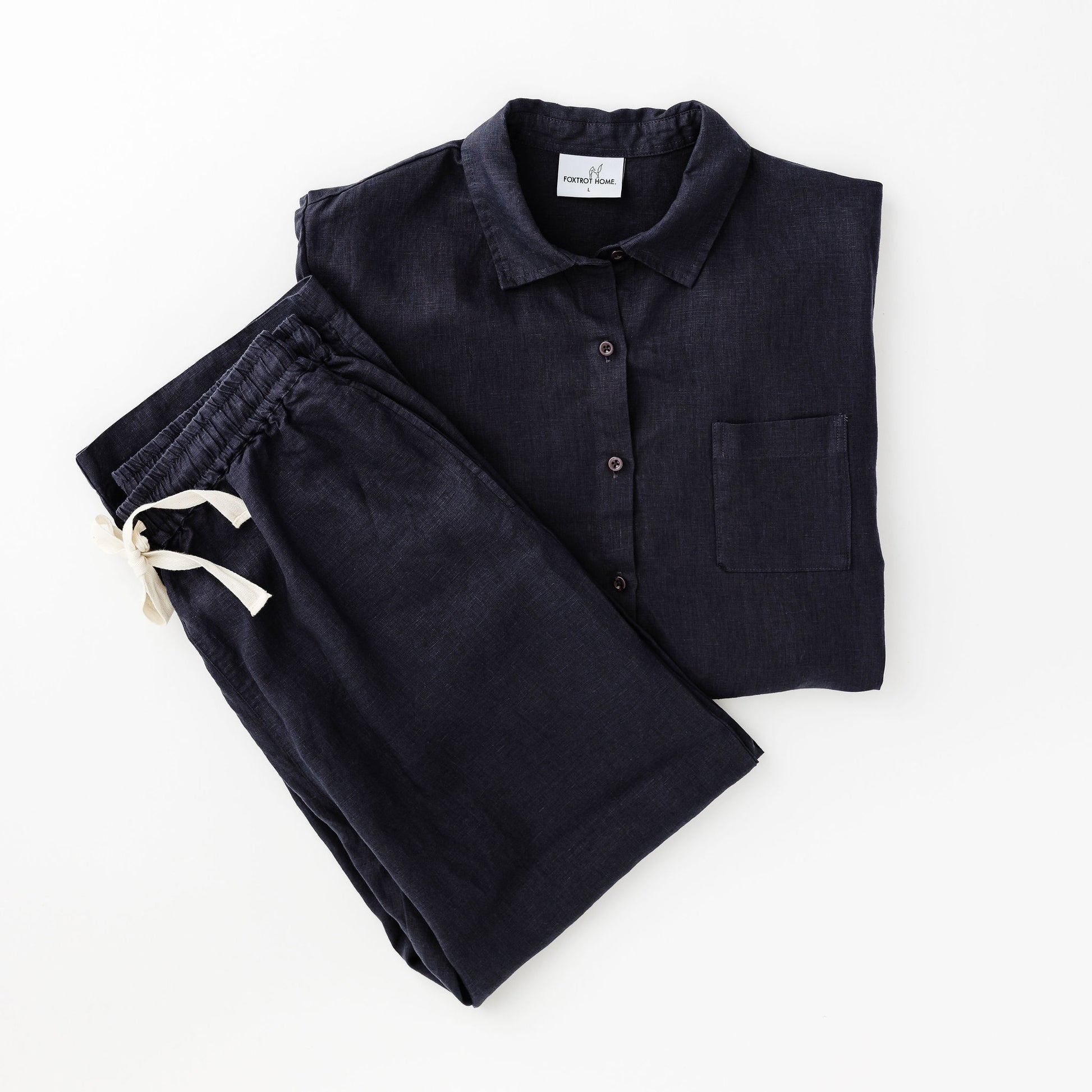 Foxtrot Home French Flax Linen Winter Pyjamas in Midnight
