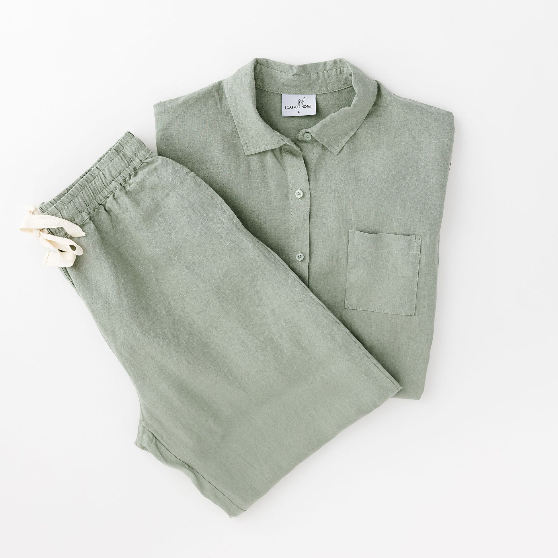 Foxtrot Home French Flax Linen Winter Pyjamas in Sage