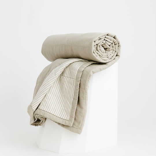 Natural & Sand Stripes Linen Quilt