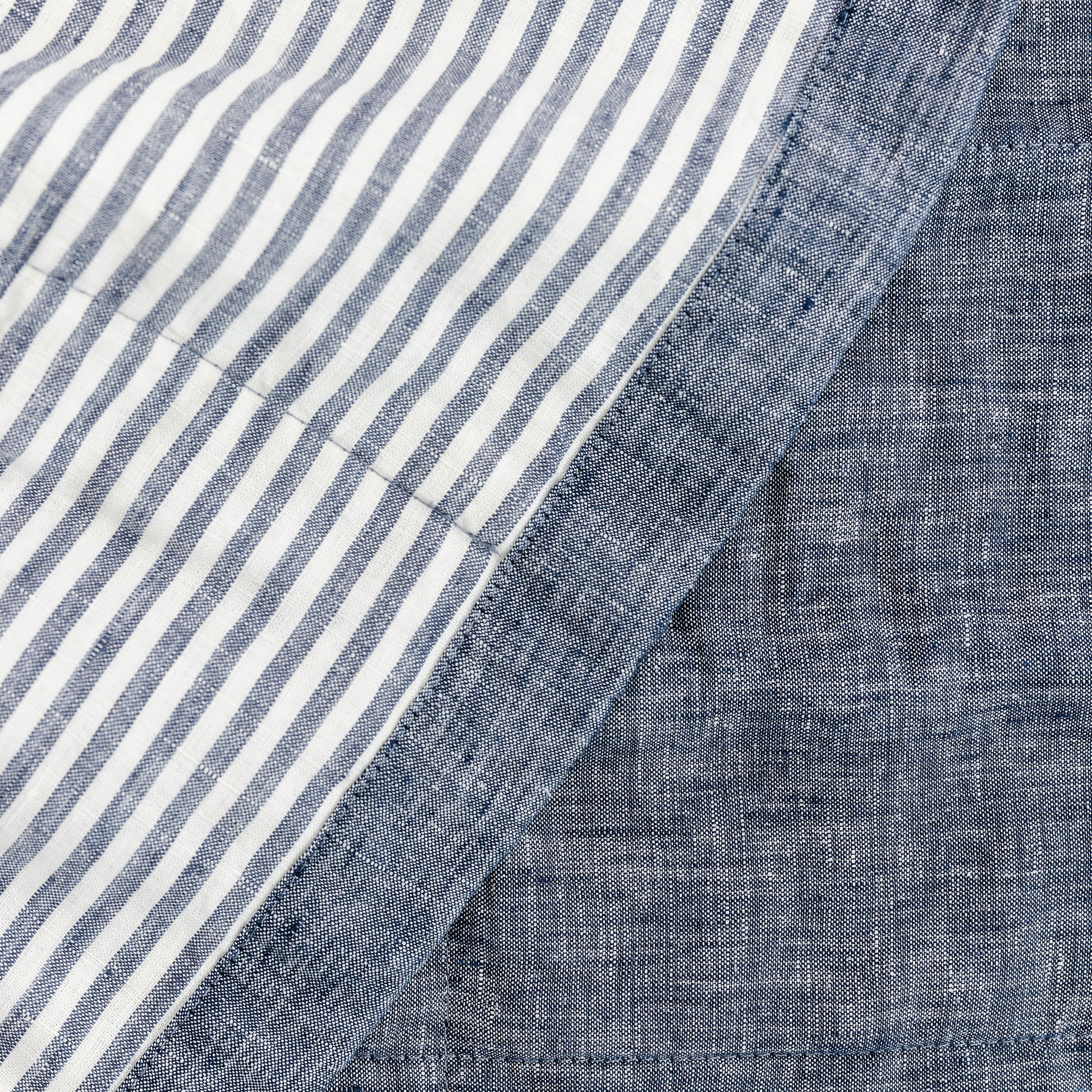 Foxtrot Home French Flax Linen Denim Quilt with Navy Stripes on the reverse
