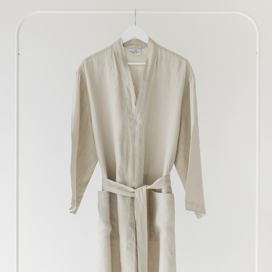 Foxtrot Home French Flax Linen Robe in Stone