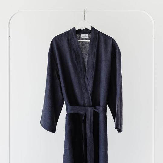 Midnight Blue Linen Robe
