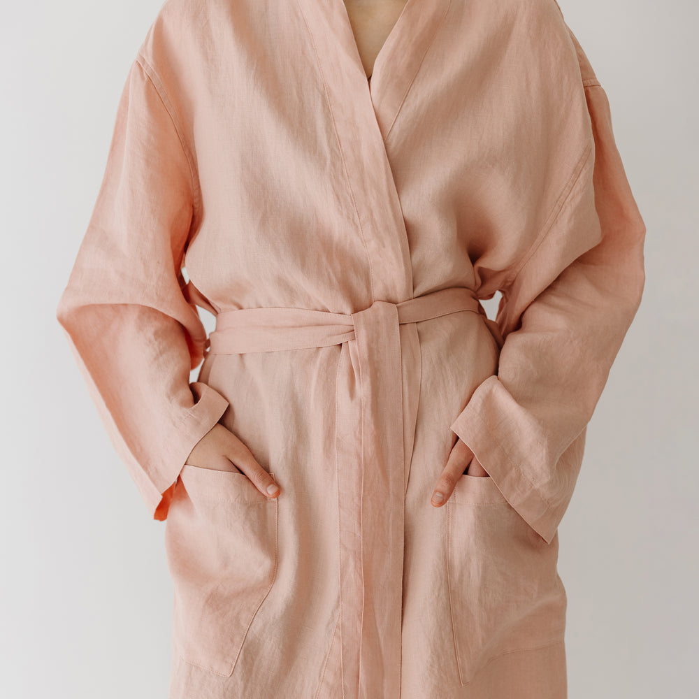 Foxtrot Home French Flax Linen Robe in Peach