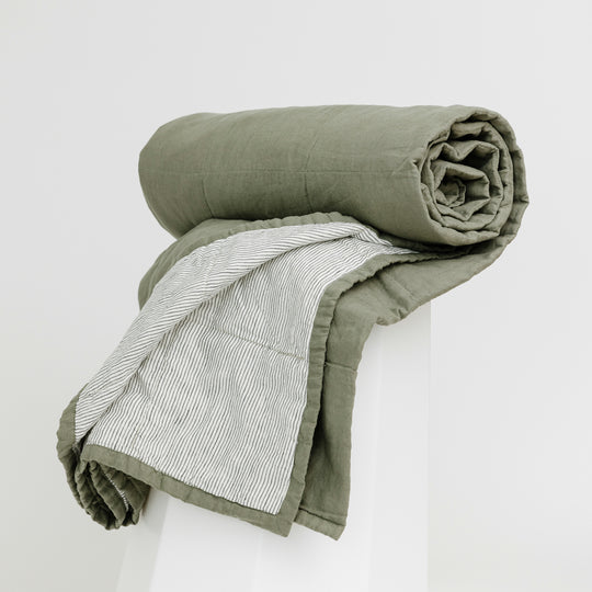 Cactus & Pinstripes Linen Cot Quilt