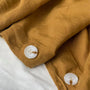 Foxtrot Home French Flax Linen styled in a bedroom with Ginger Honey Duvet.