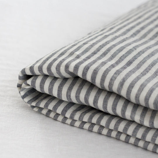 Navy Blue Stripes Linen Sheets Set