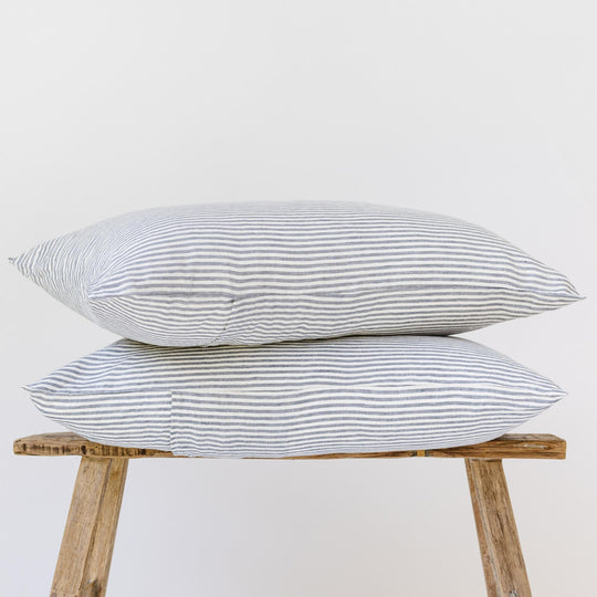 Navy Blue Stripes Linen Pillowcases