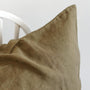 Foxtrot Home French Flax Linen styled in a bedroom with Olive Green Pillowcases.