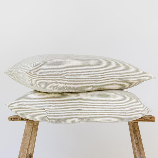Olive Stripes Linen Pillowcases