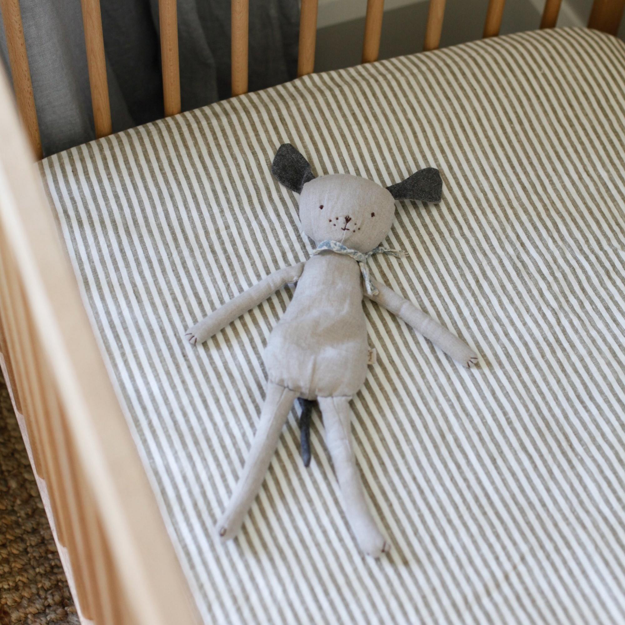 Olive Stripes Linen Cot Bassinet Sheet