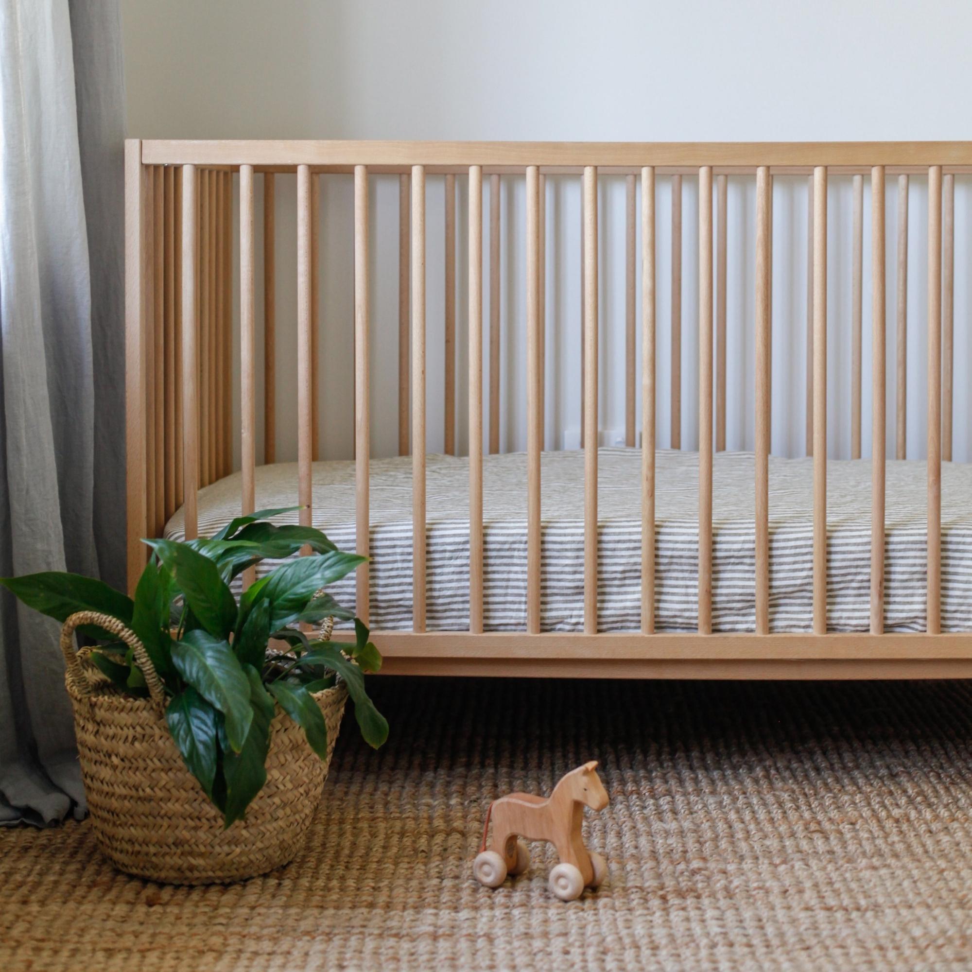 Olive Stripes Linen Cot Bassinet Sheet Foxtrot Home