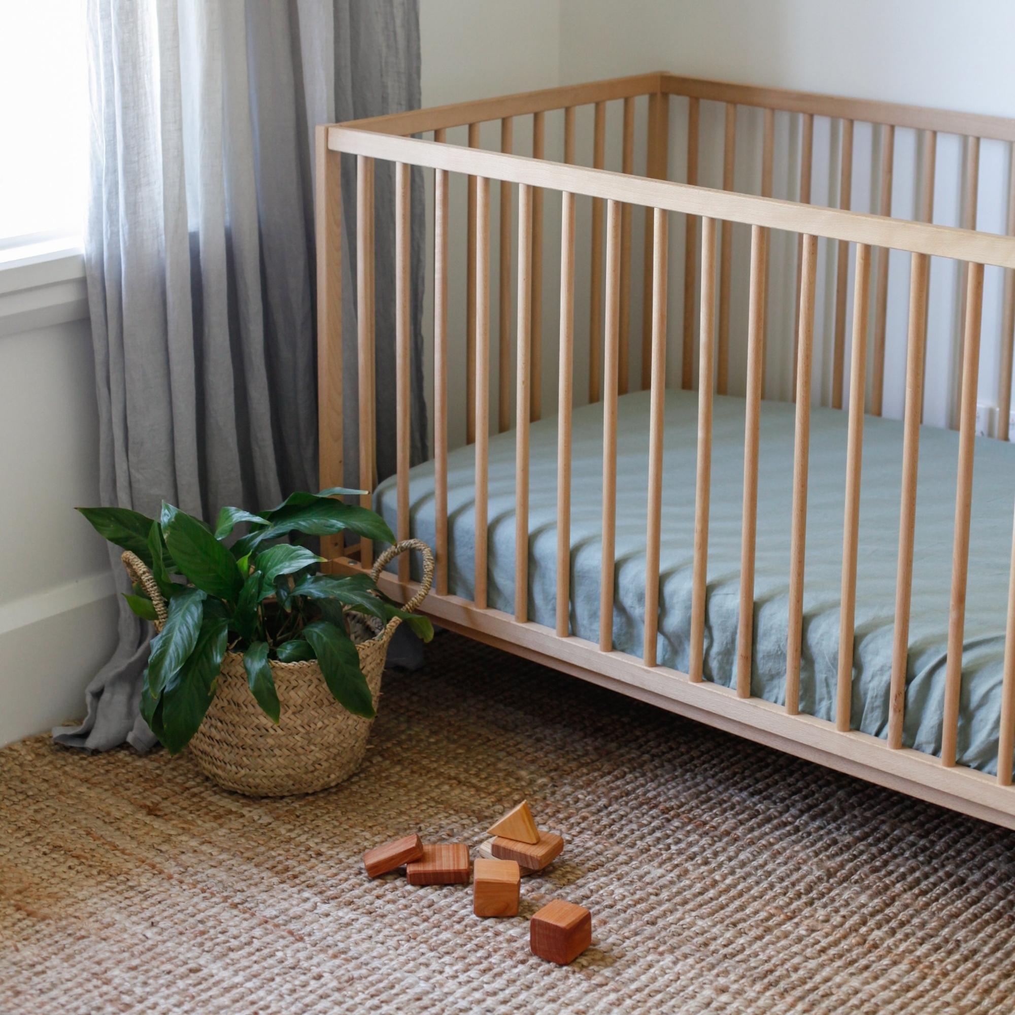 Sage Green Linen Cot Bassinet Sheet