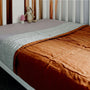 Foxtrot Home French Flax Linen styled in a bedroom with Tobacco and Pinstripes Quilt.