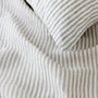 Foxtrot Home French Flax Linen styled in a bedroom with Grey Stripes Cushion Cover.