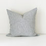 Foxtrot Home French Flax Linen styled in a bedroom with Navy Stripes Cushion Cover.