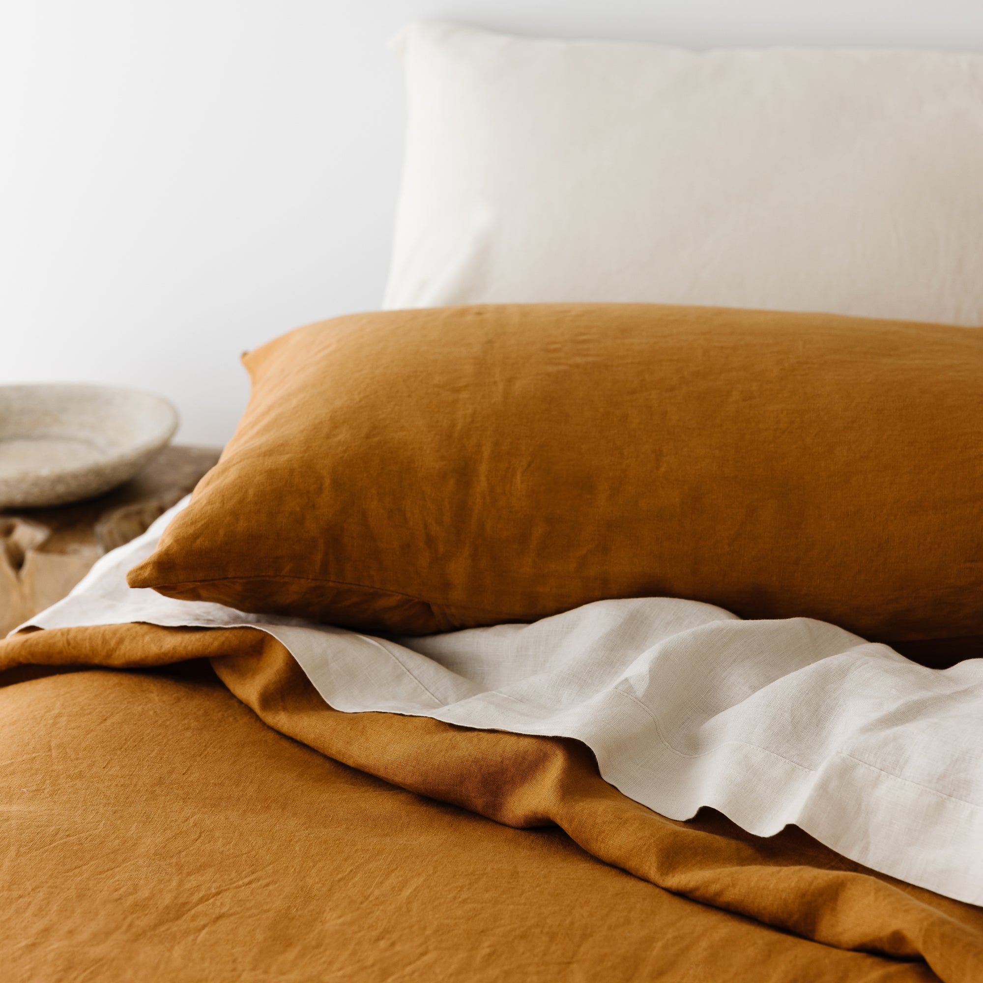 Ochre Linen Pillowcases Foxtrot Home