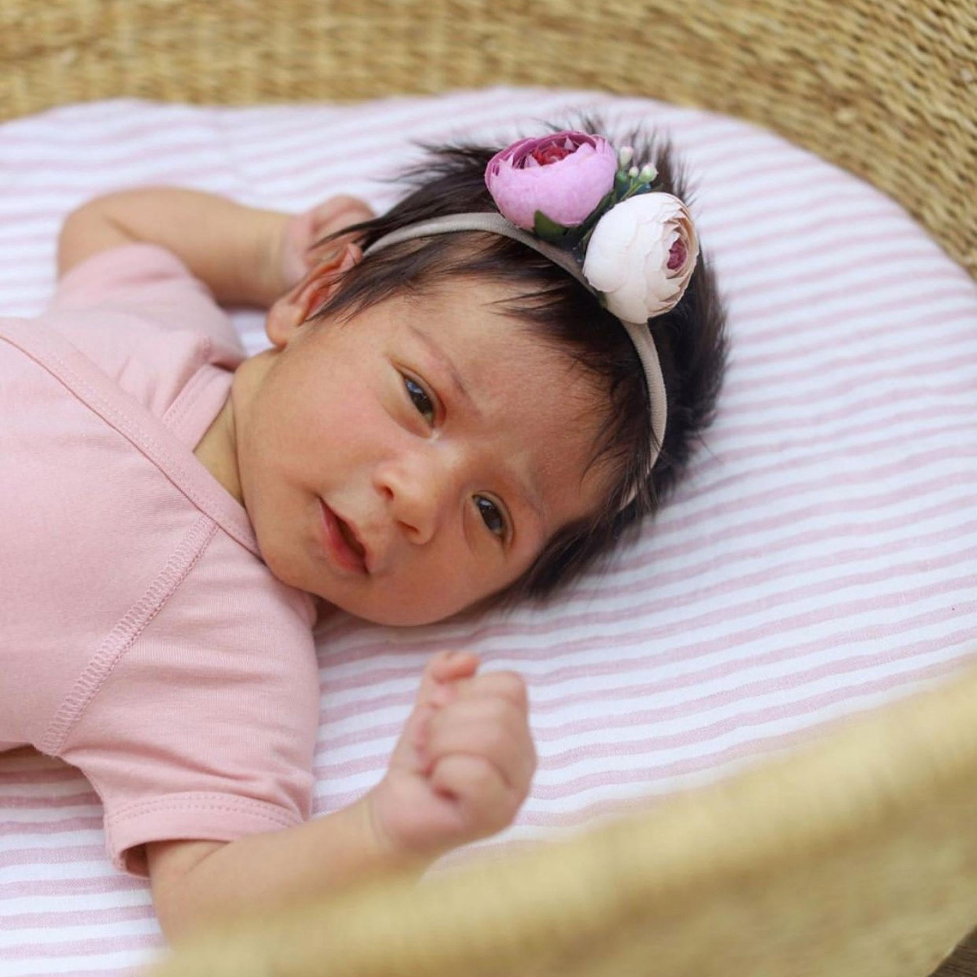 Pink Stripes Linen Cot Bassinet Sheet Foxtrot Home