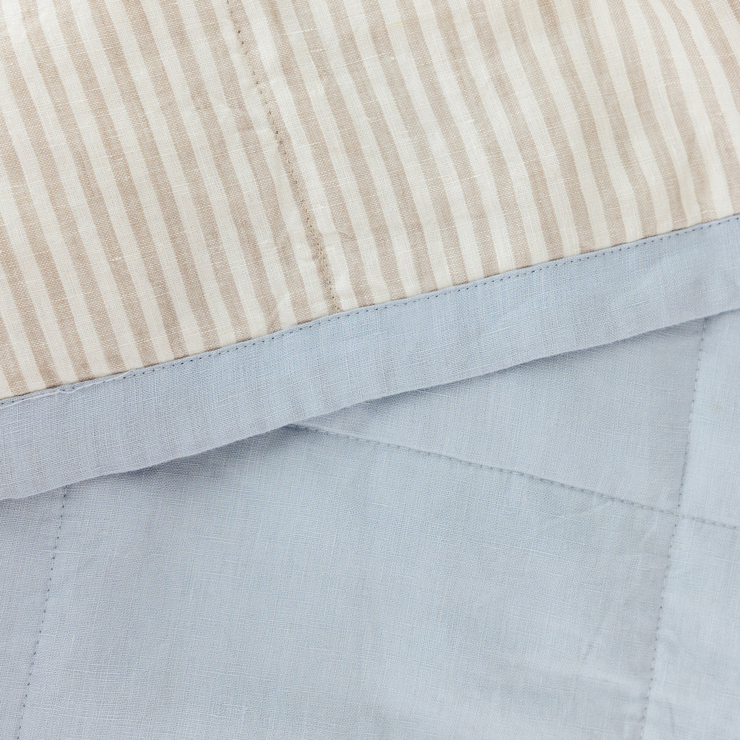 Powder Blue & Sand Stripes Linen Quilt