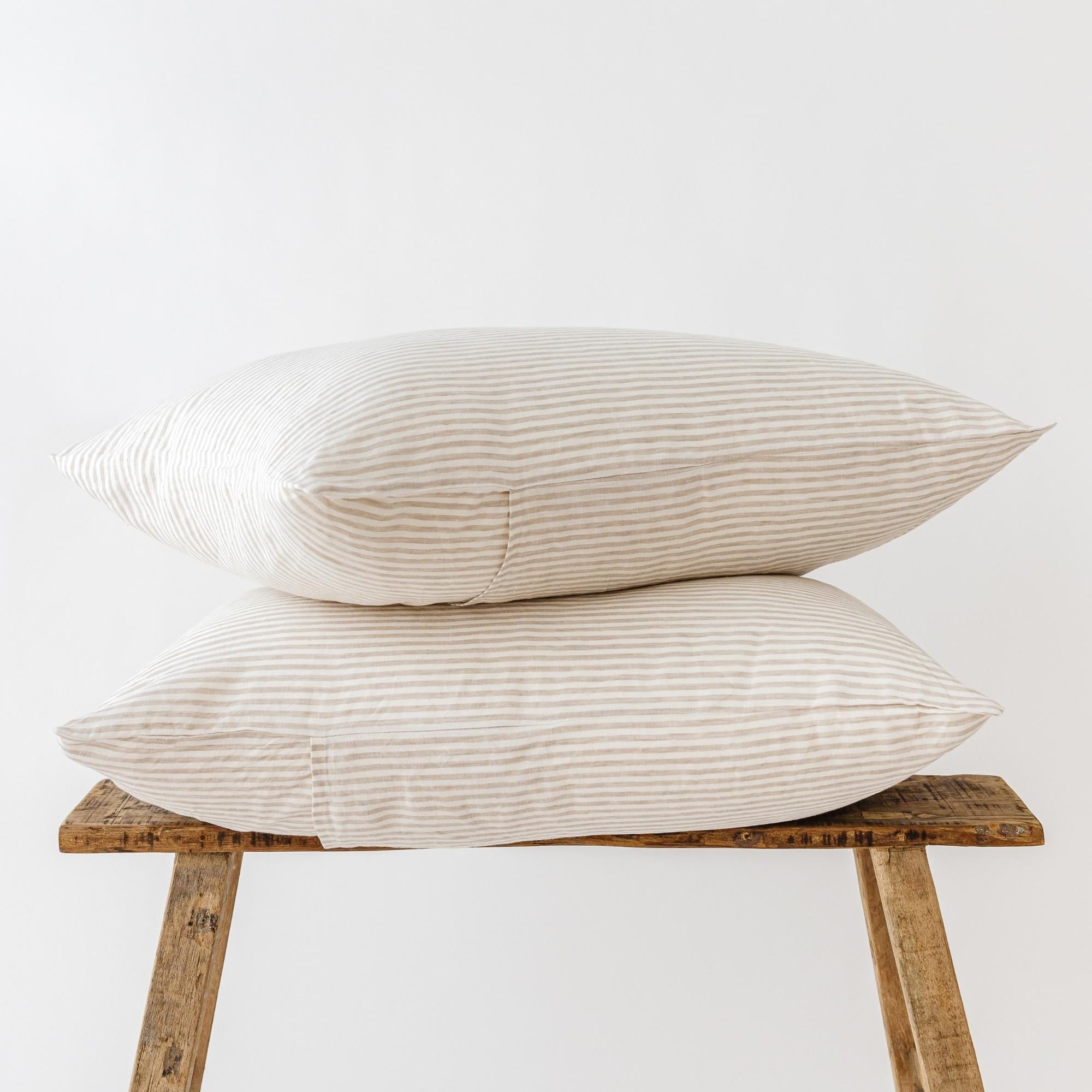 Foxtrot Home French Flax Linen bedroom styled with Sand Stripes Pillowcases