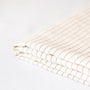 Foxtrot Home French Flax Linen styled in a bedroom with Tobacco Stripes Fitted Sheet.