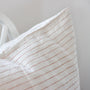 Foxtrot Home French Flax Linen styled in a bedroom with Tobacco Stripes Pillowcases.