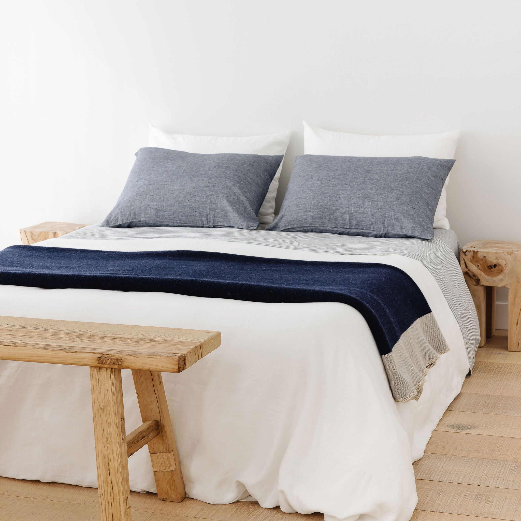 Navy Blue Wool Blanket Throw Foxtrot Home