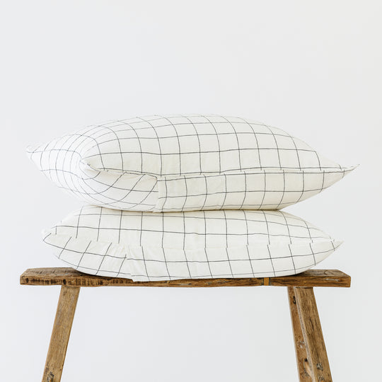 Charcoal Grid Linen Pillowcase